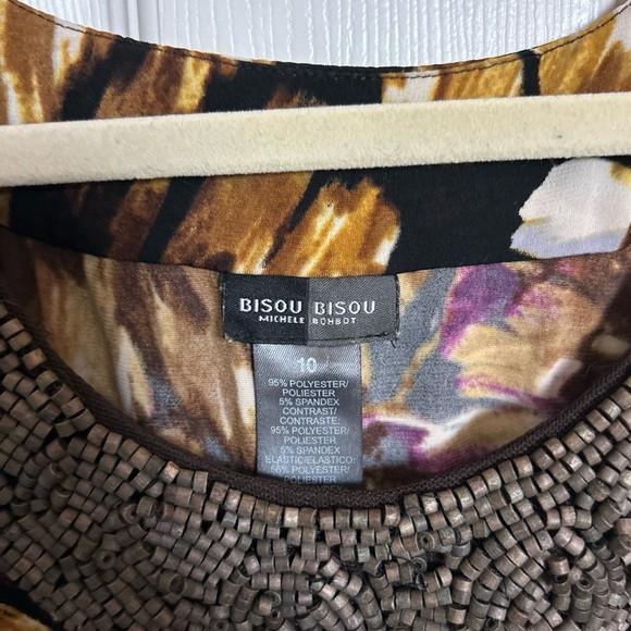 Bisou Bisou Michele Bohbot Womens Sleeveless Black Flower Dress with Bead Sz 10 - Picture 3 of 3